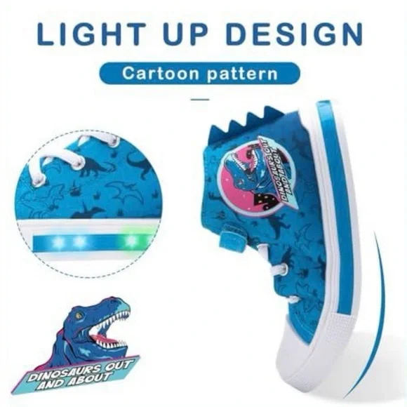 Kids Blue Dinosaur Light-Up Sneakers - Picture 3 of 5